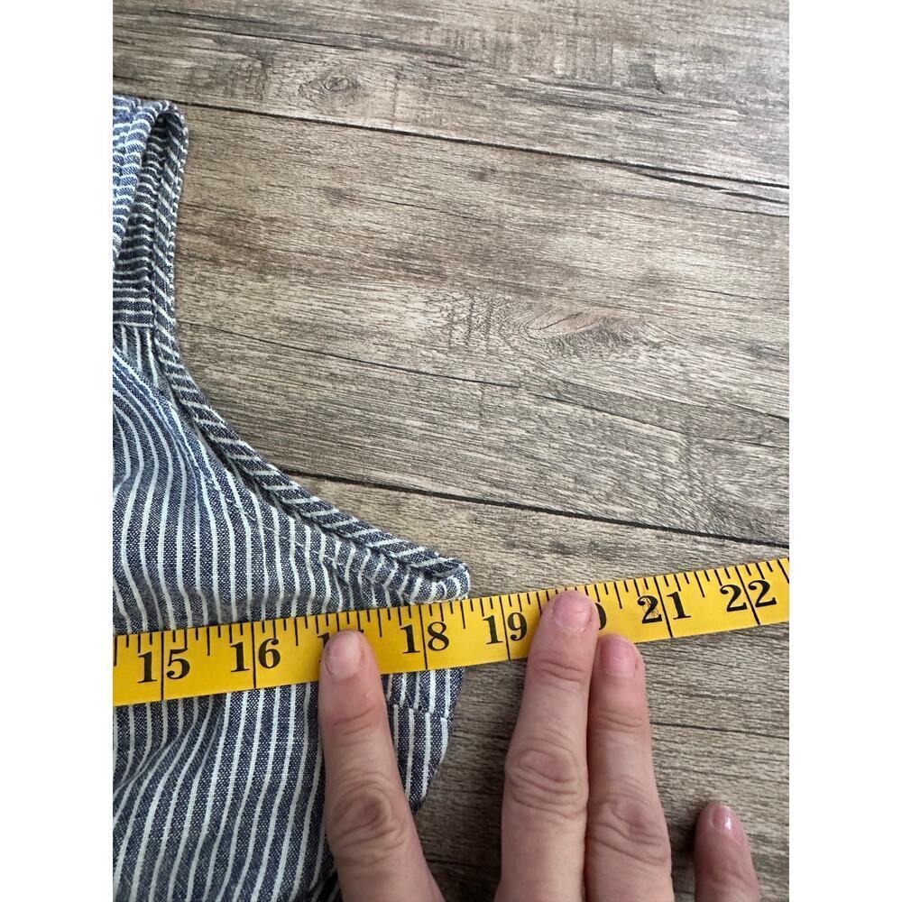 Anthropologie Women's Blue & White Railroad Stripe Collared Romper Size 4 - Picture 6 of 12